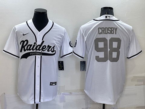 Men's Las Vegas Raiders #98 Maxx Crosby White Gray Cool Base Stitched Baseball Jersey